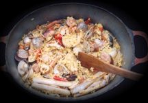Dish of sea-food paella